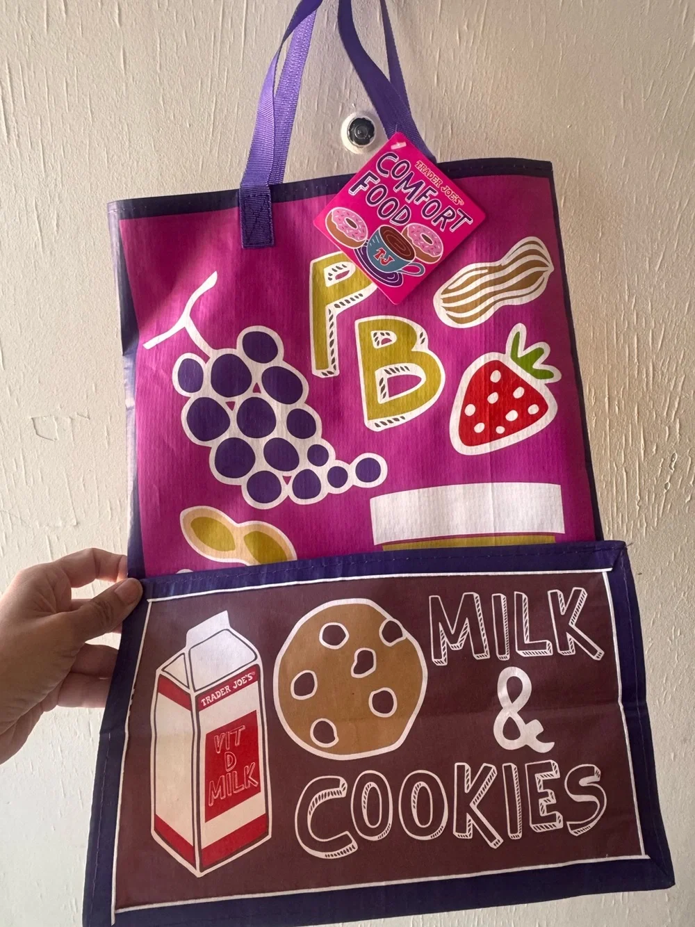 Comfort Food Pink & Purple Grocery Tote by Trader Joe’s